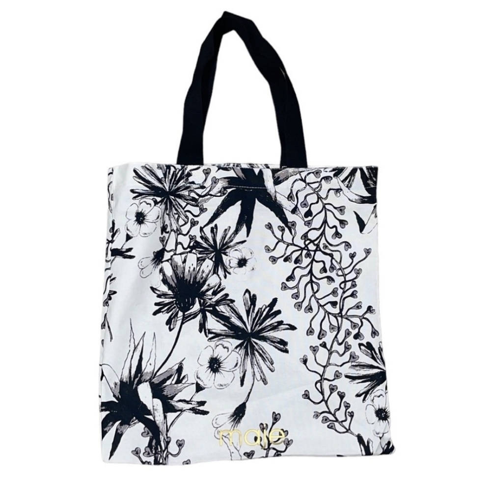 Maje Paris Designer Floral Black & White Tote